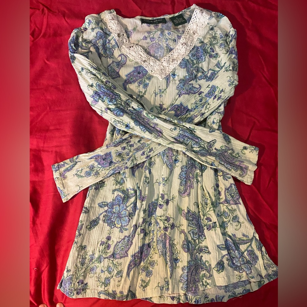 Floral Long Sleeve Dress with Lace Detail Fairycore Whimsical Paisley Dainty